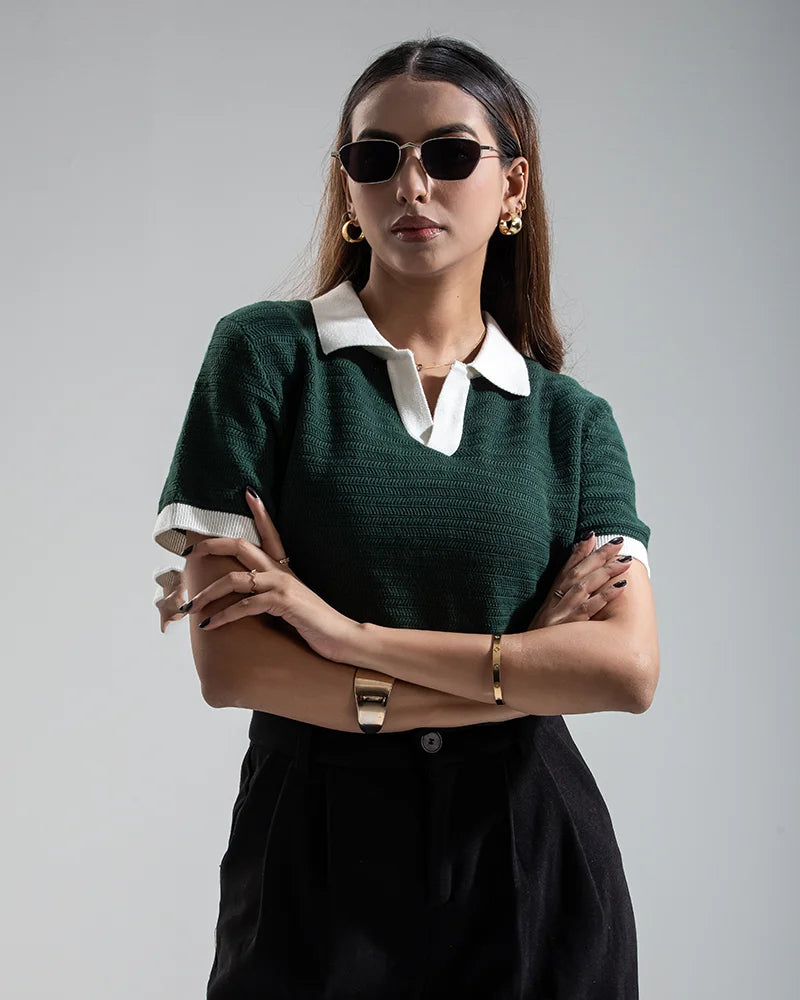 Swae Retro Knit Polo ( Racing Green)