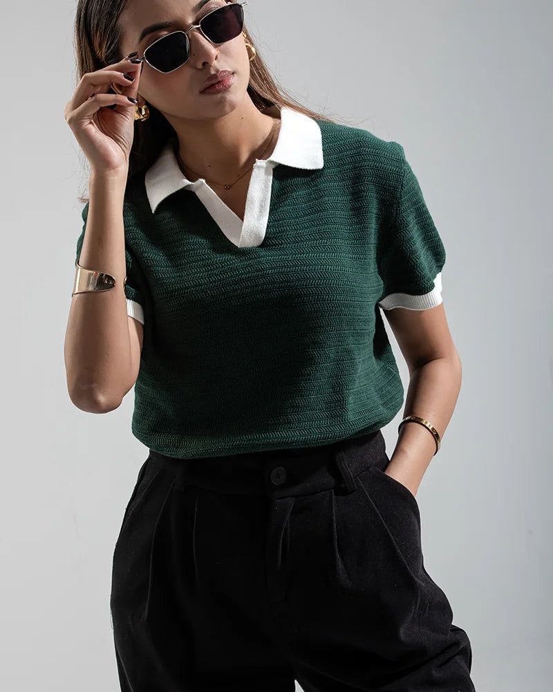 Swae Retro Knit Polo ( Racing Green)