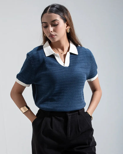 Swae Retro Knit Polo (Cobalt Blue)