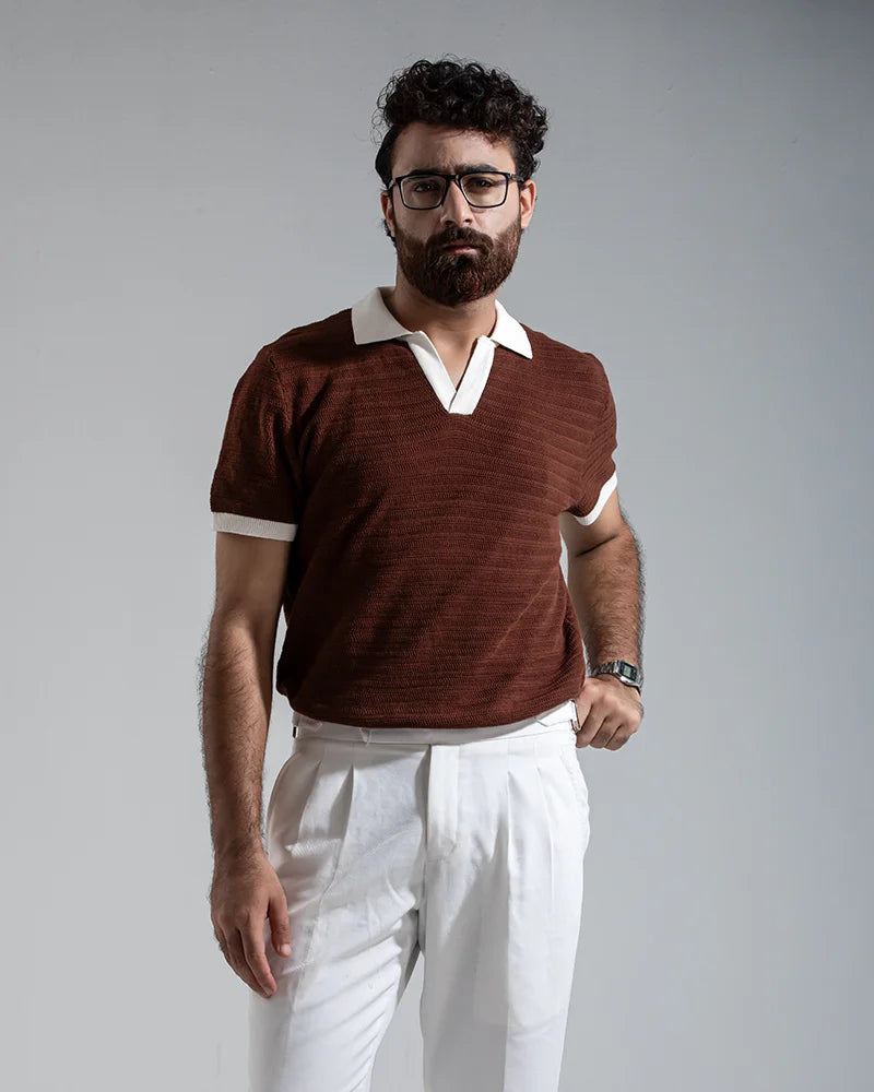 Swae Retro Knit Polo (Chocolate Brown)