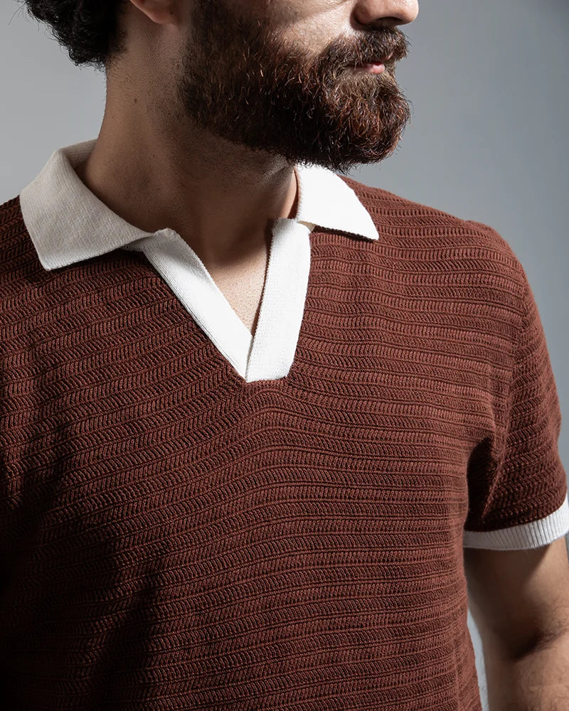 Swae Retro Knit Polo (Chocolate Brown)