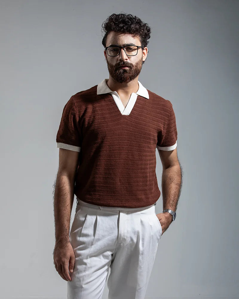 Swae Retro Knit Polo (Chocolate Brown)