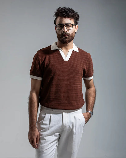 Swae Retro Knit Polo (Chocolate Brown)