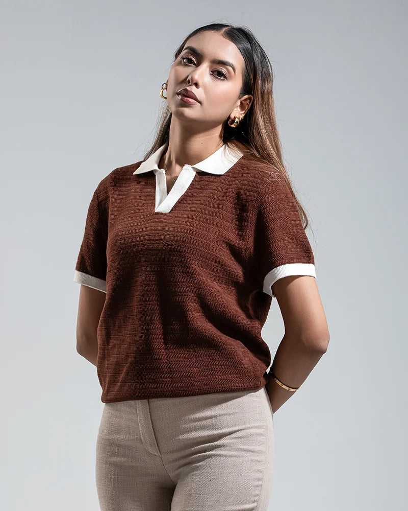 Swae Retro Knit Polo (Chocolate Brown)