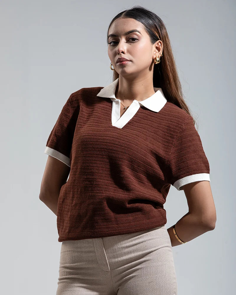 Swae Retro Knit Polo (Chocolate Brown)