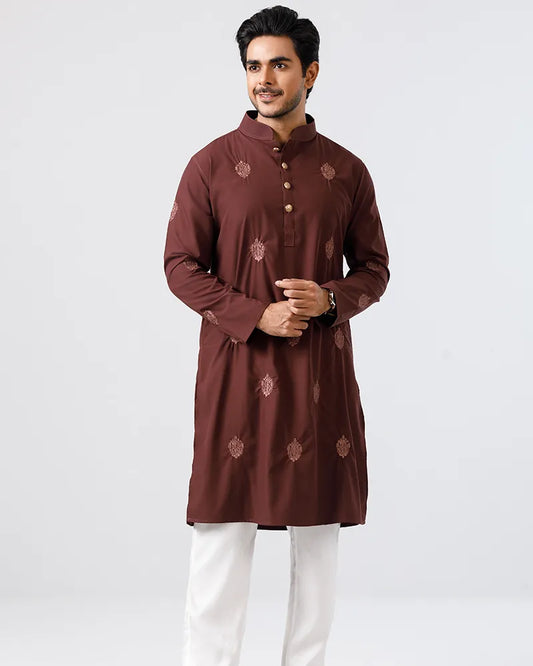 Chocolate Brown Verdant Embroidered Panjabi