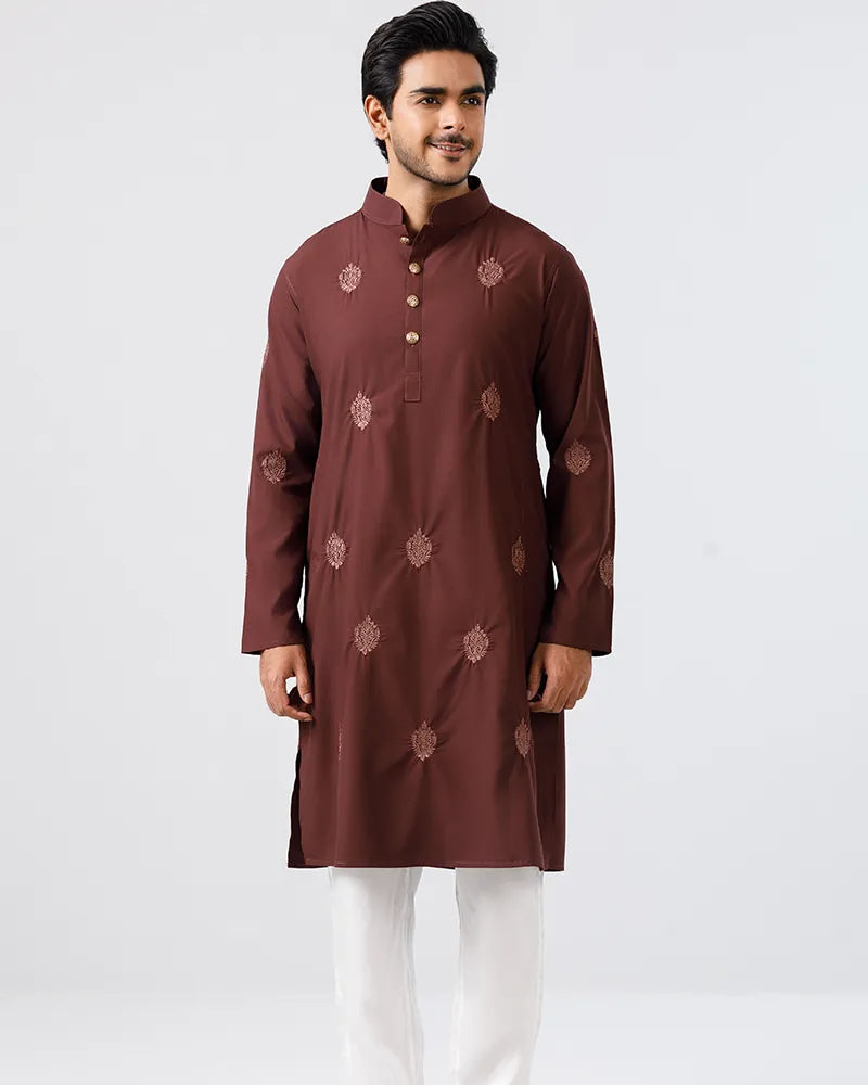 Chocolate Brown Verdant Embroidered Panjabi