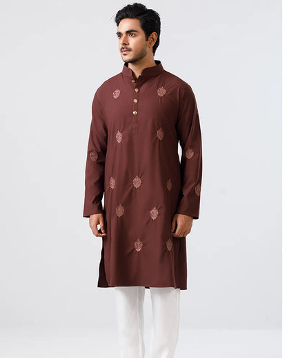 Chocolate Brown Verdant Embroidered Panjabi