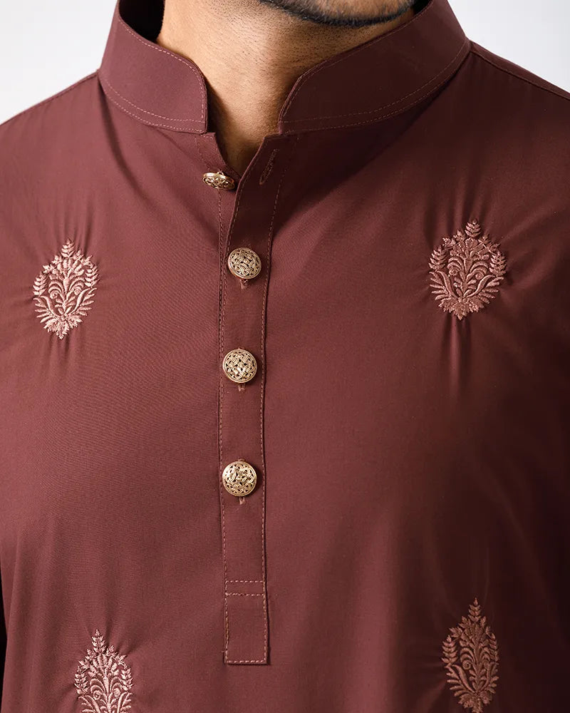 Chocolate Brown Verdant Embroidered Panjabi