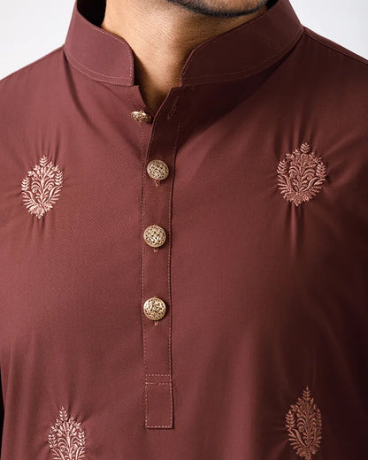 Chocolate Brown Verdant Embroidered Panjabi