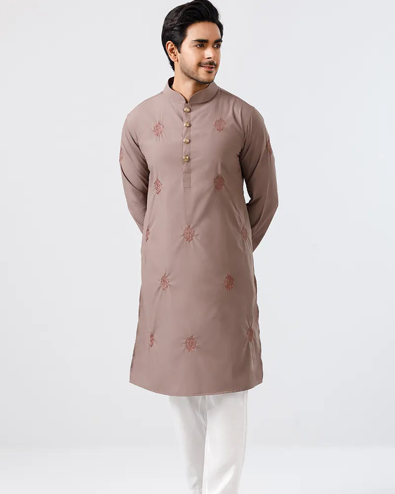 Deep Taupe Verdant Embroidered Panjabi