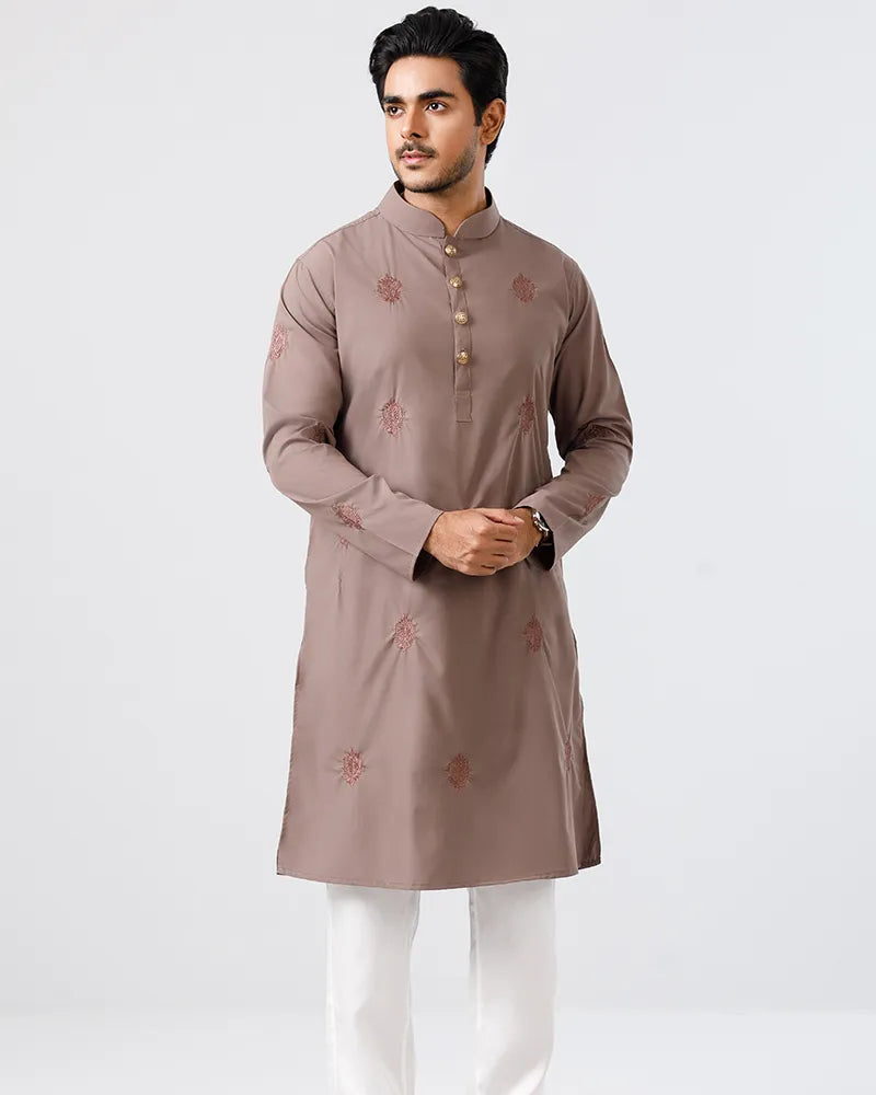 Deep Taupe Verdant Embroidered Panjabi