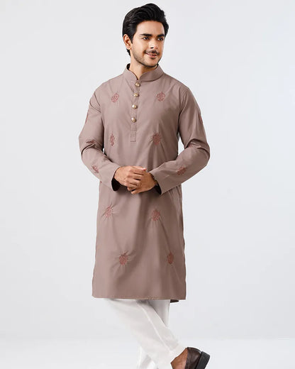 Deep Taupe Verdant Embroidered Panjabi