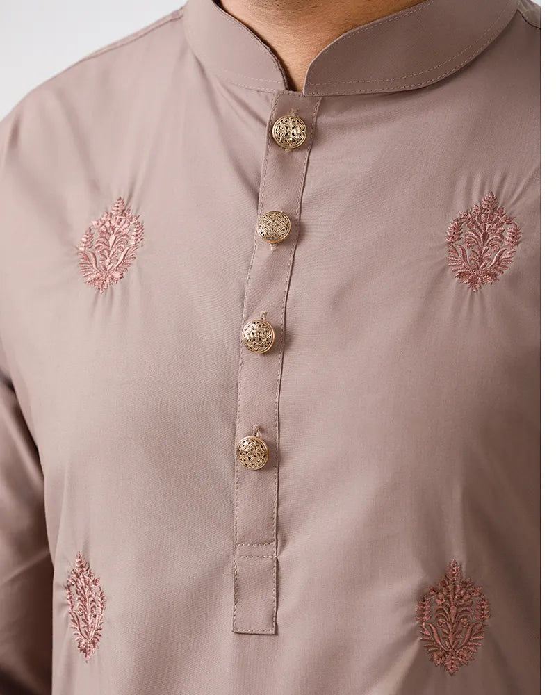 Deep Taupe Verdant Embroidered Panjabi