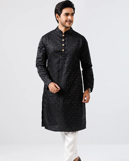 Onyx Black Embroidery with Sequins Panjabi