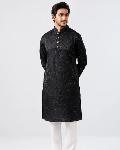 Onyx Black Embroidery with Sequins Panjabi