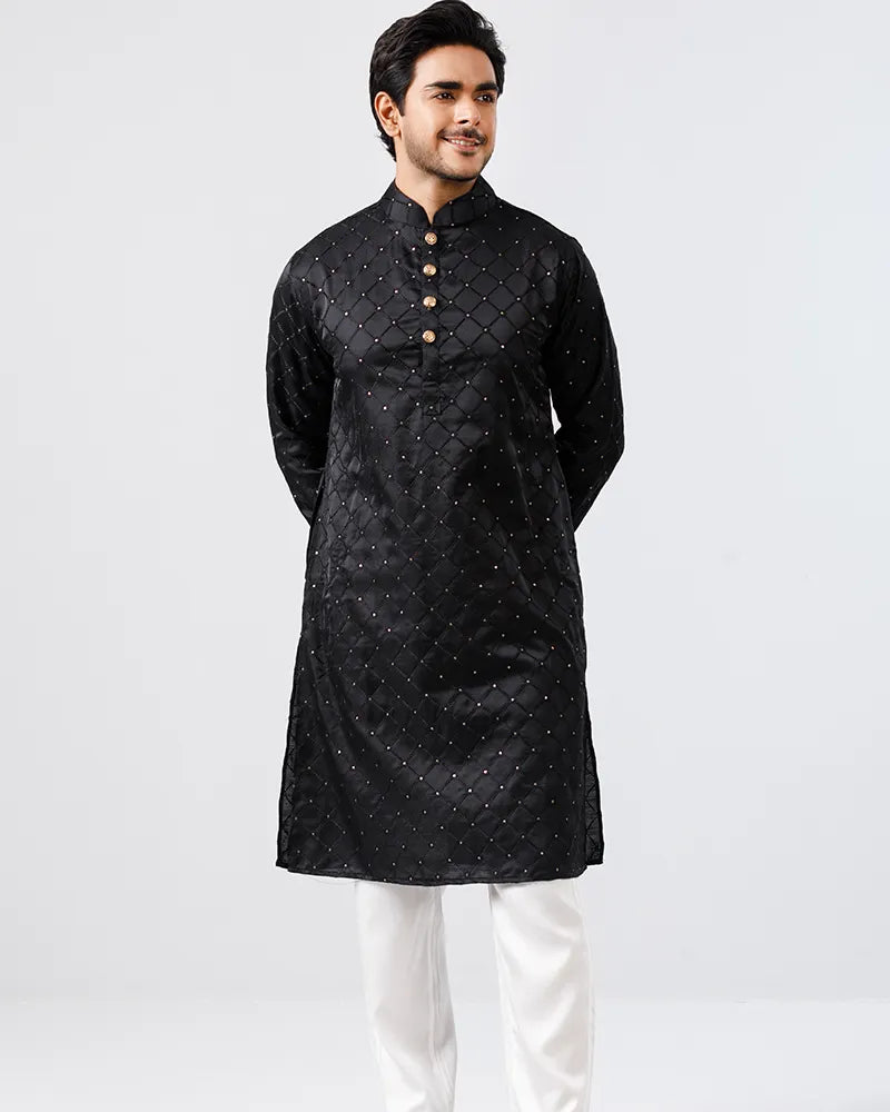 Onyx Black Embroidery with Sequins Panjabi