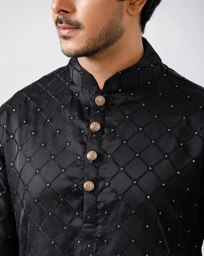 Onyx Black Embroidery with Sequins Panjabi