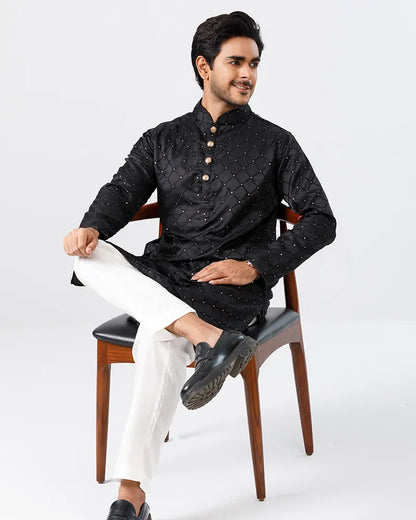 Onyx Black Embroidery with Sequins Panjabi