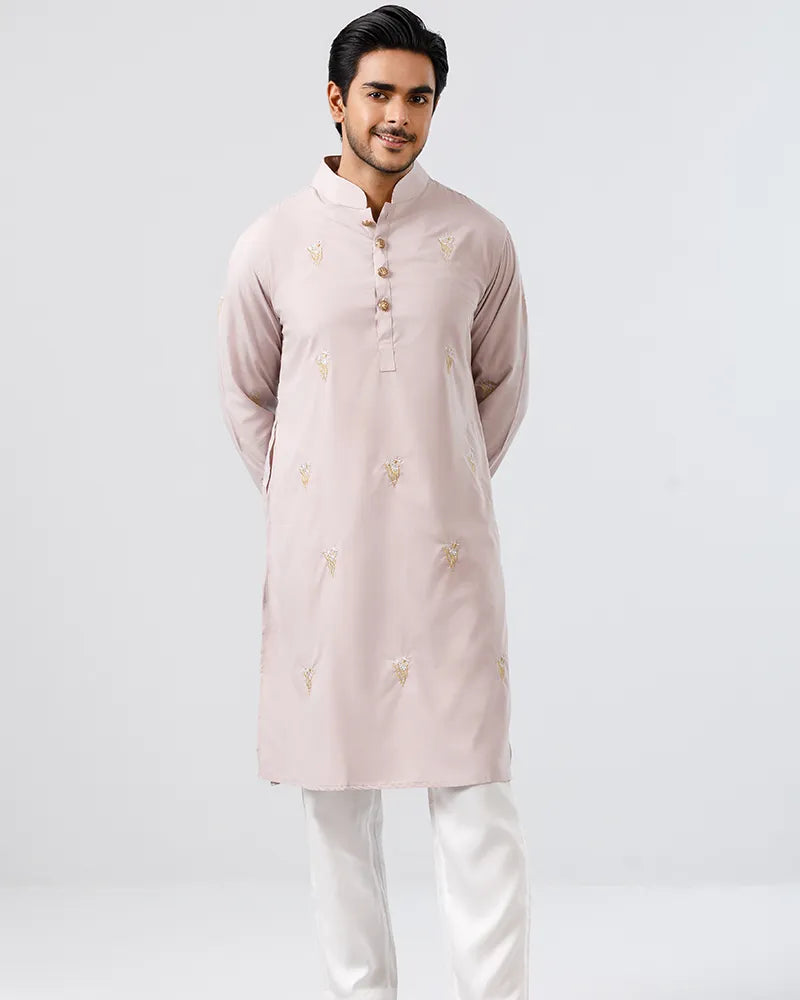 Baby Pink Bloom Embroidered Panjabi
