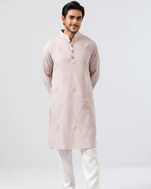 Baby Pink Bloom Embroidered Panjabi