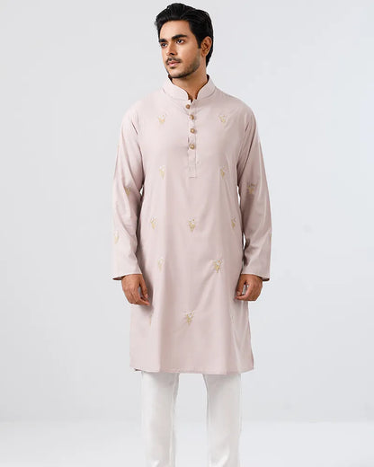 Baby Pink Bloom Embroidered Panjabi