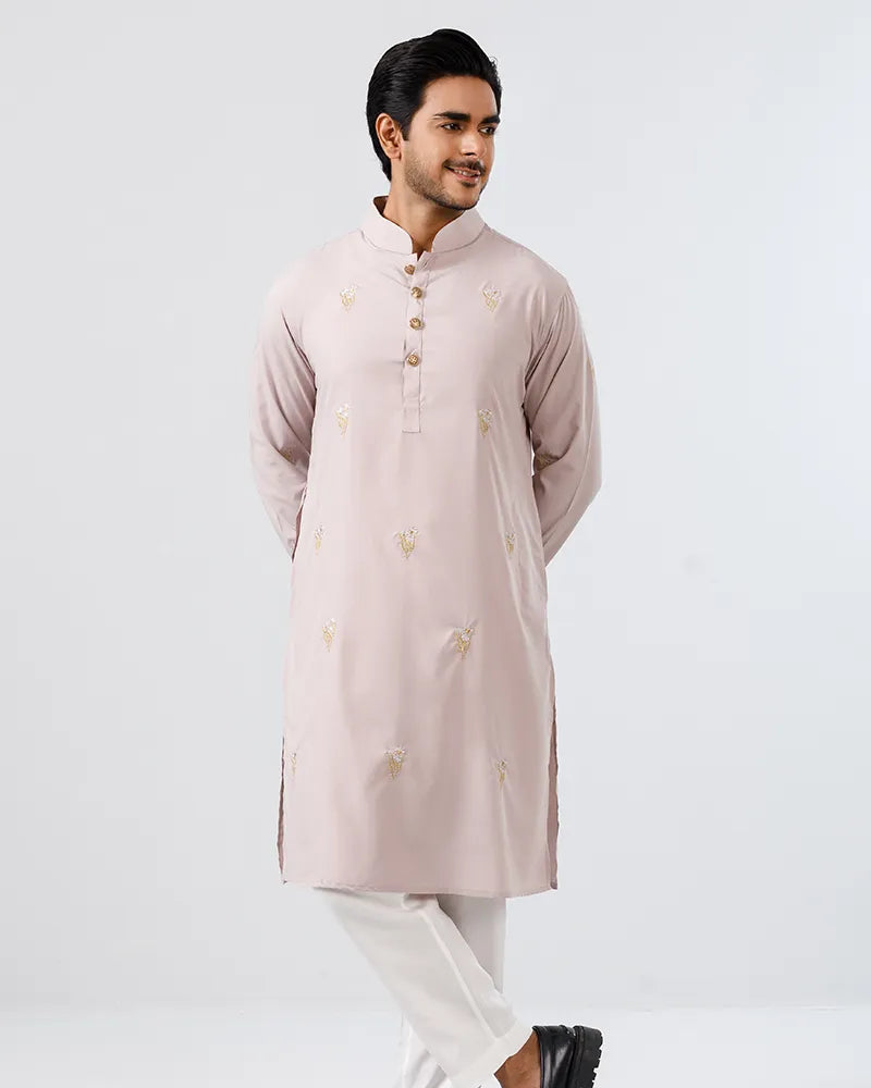 Baby Pink Bloom Embroidered Panjabi