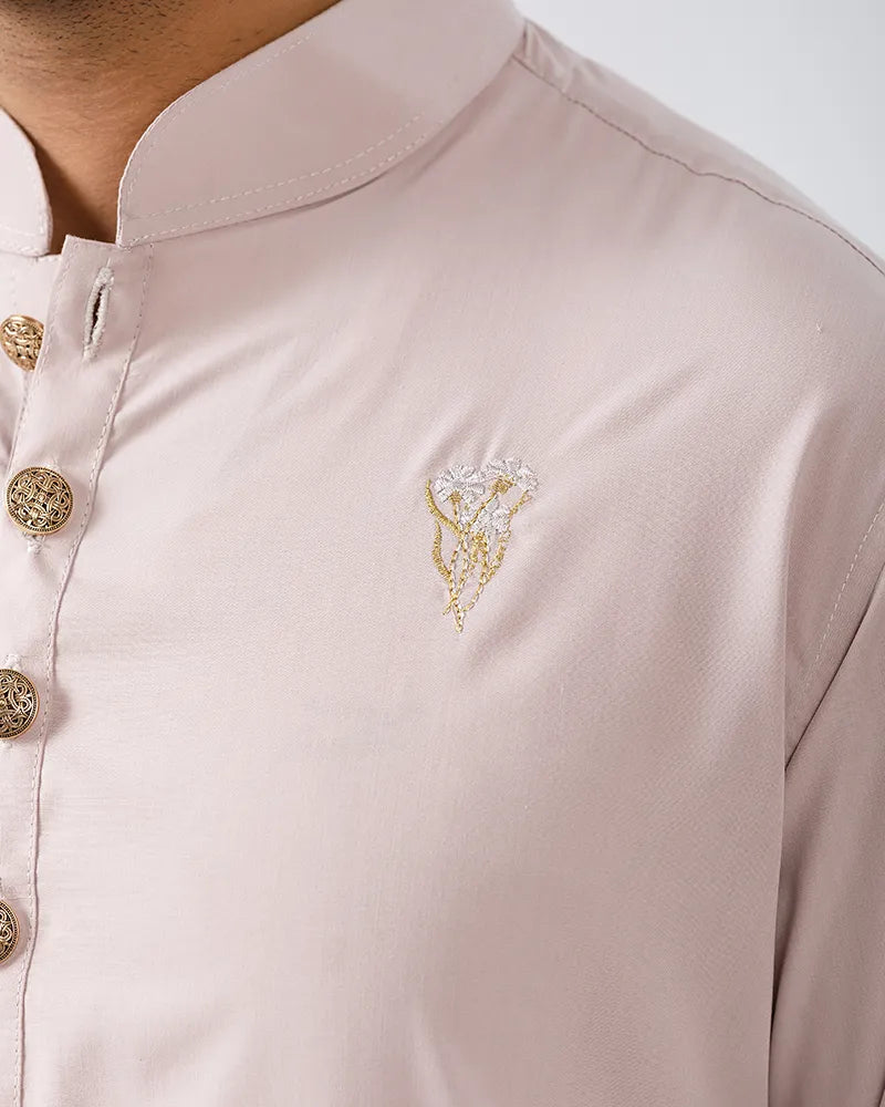 Baby Pink Bloom Embroidered Panjabi