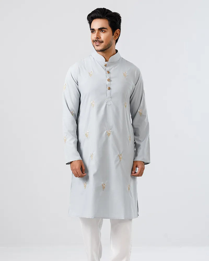 Baby Blue Bloom Embroidered Panjabi