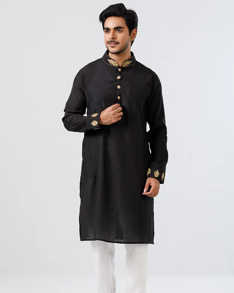 Midnight Black Regal Embroidered Panjabi