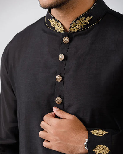 Midnight Black Regal Embroidered Panjabi