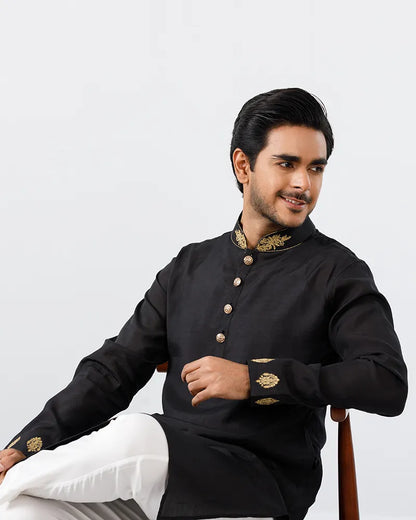 Midnight Black Regal Embroidered Panjabi
