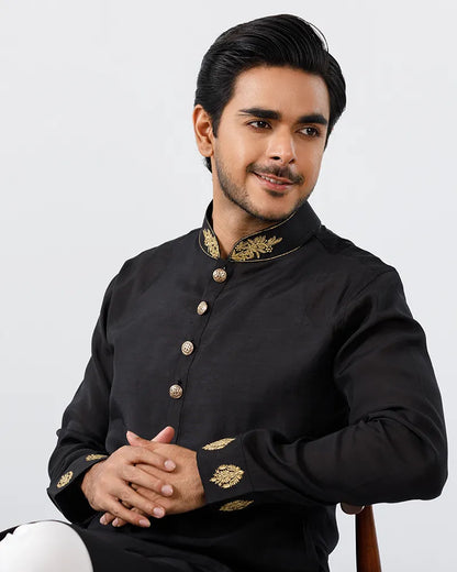 Midnight Black Regal Embroidered Panjabi