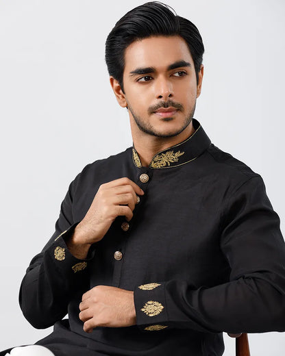 Midnight Black Regal Embroidered Panjabi