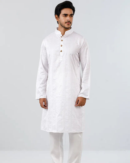 Crystal White Embroidery with Sequins Panjabi