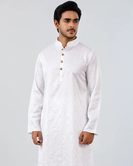 Crystal White Embroidery with Sequins Panjabi