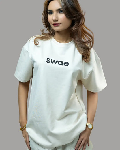 Swae Drop Shoulder Solid T-shirt (Pearl White)