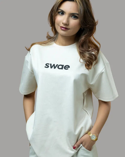 Swae Drop Shoulder Solid T-shirt (Pearl White)