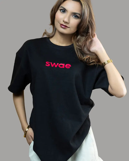 Swae Drop Shoulder Solid T-shirt (Jet Black)