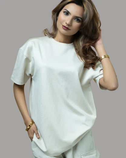 Drop Shoulder Solid T-shirt (Pearl White)