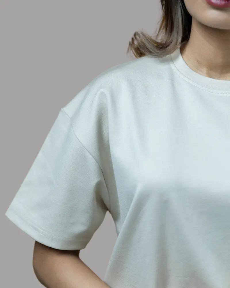 Drop Shoulder Solid T-shirt (Pearl White)
