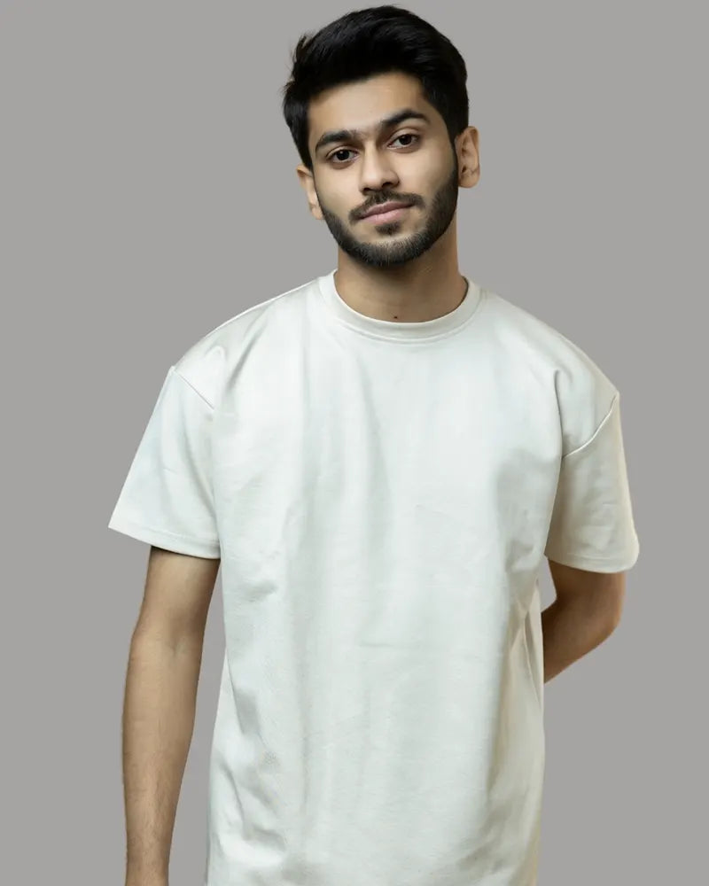 Drop Shoulder Solid T-shirt (Pearl White)