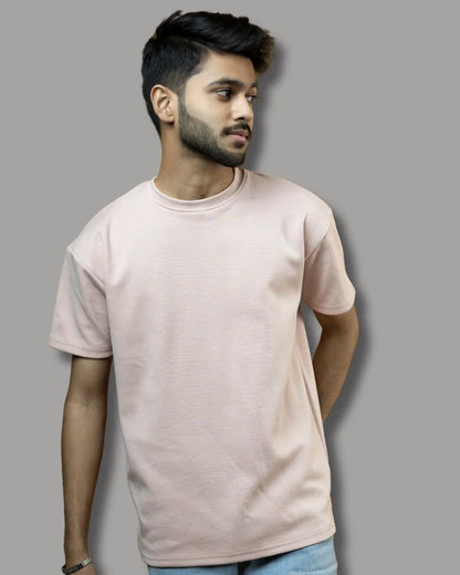 Drop Shoulder Solid T-shirt (Baby Pink)