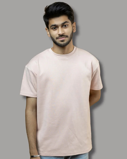 Drop Shoulder Solid T-shirt (Baby Pink)