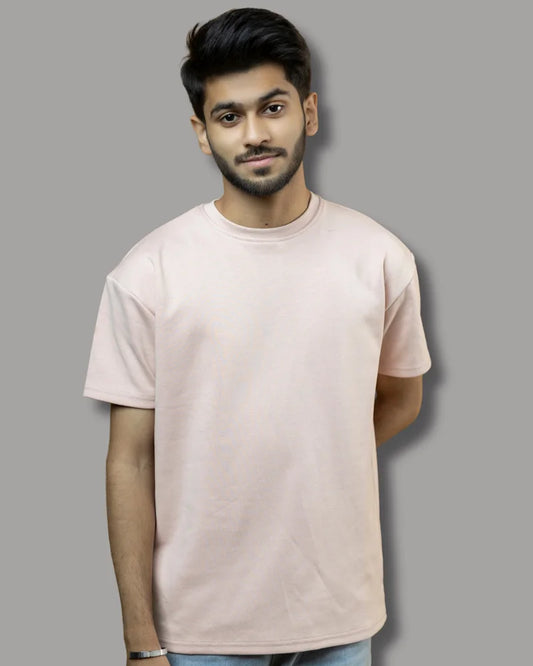 Drop Shoulder Solid T-shirt (Baby Pink)