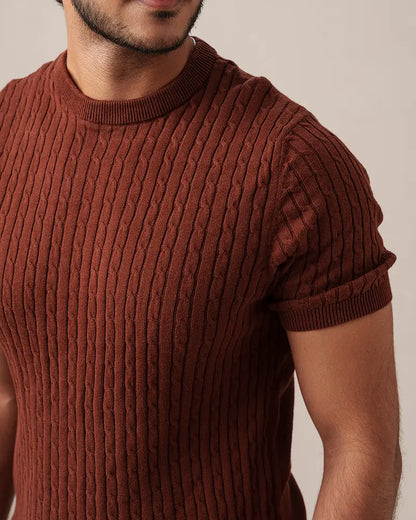 Cable Knit Heritage Crew Neck (Chocolate Brown)