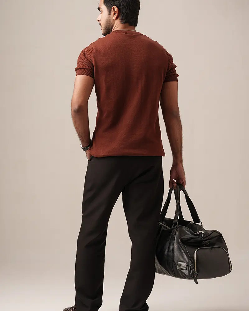 Cable Knit Heritage Crew Neck (Chocolate Brown)