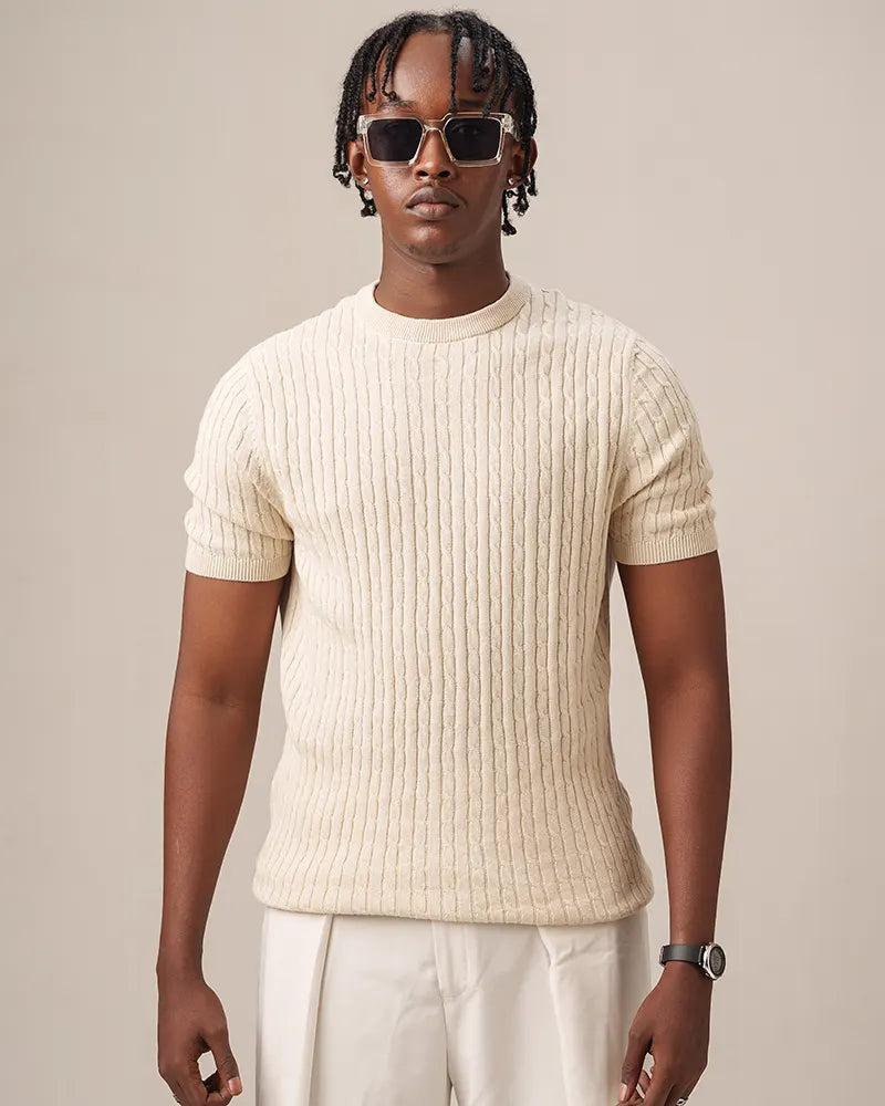 Cable Knit Heritage Crew Neck (Beige)