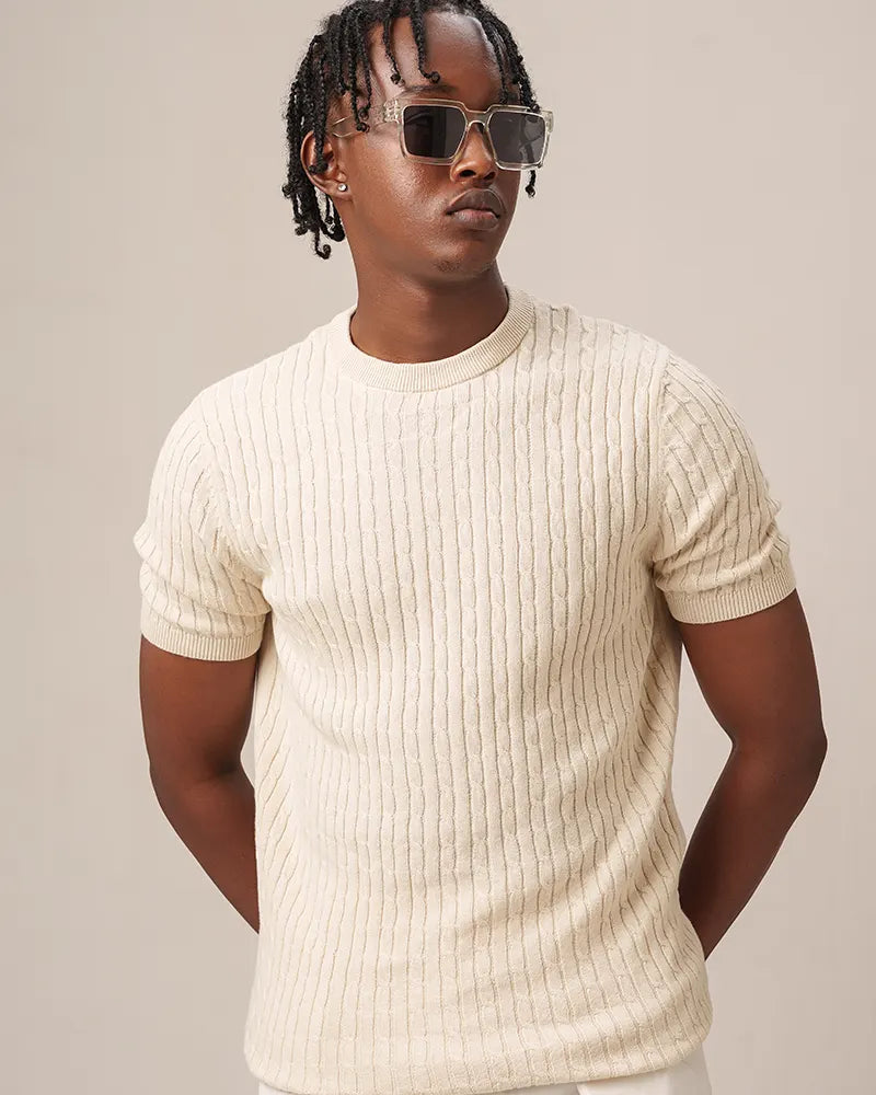 Cable Knit Heritage Crew Neck (Beige)
