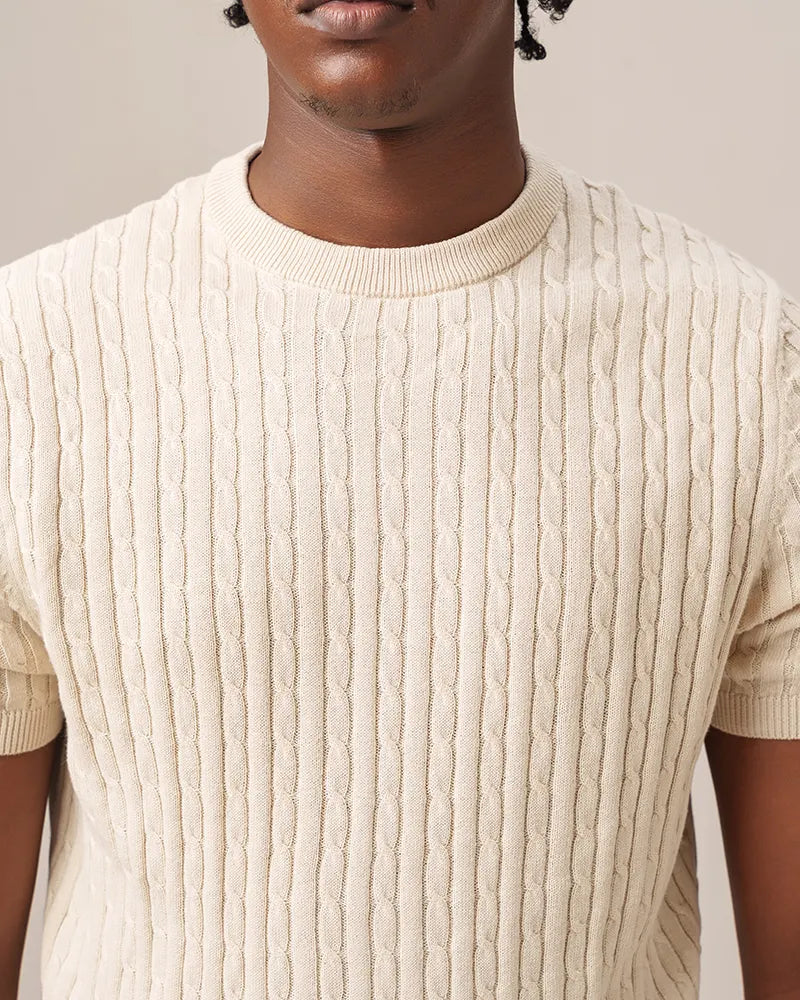 Cable Knit Heritage Crew Neck (Beige)